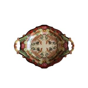 Vtg Chinese Huarong Tang Zhi Two-Handled Decorative Crackle Glaze Serving Tray